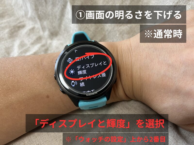 Garmin 570のディスプレイと輝度選択画面