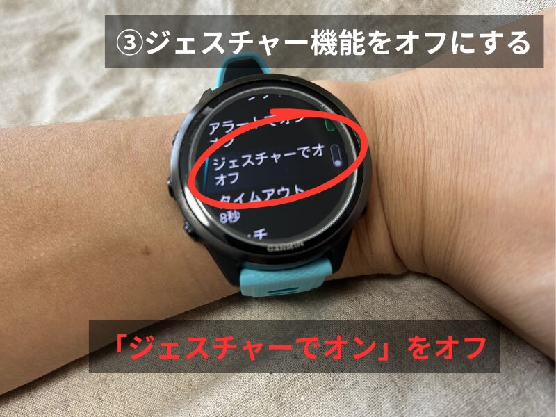 Garmin 570のジェスチャーでオン設定画面