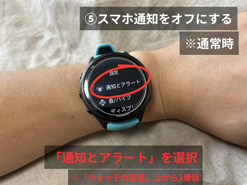 Garmin 570の通知とアラート選択画面