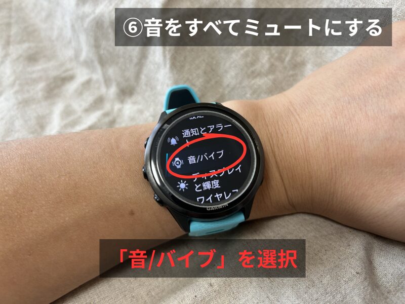 Garmin 570の音/バイブ設定選択画面