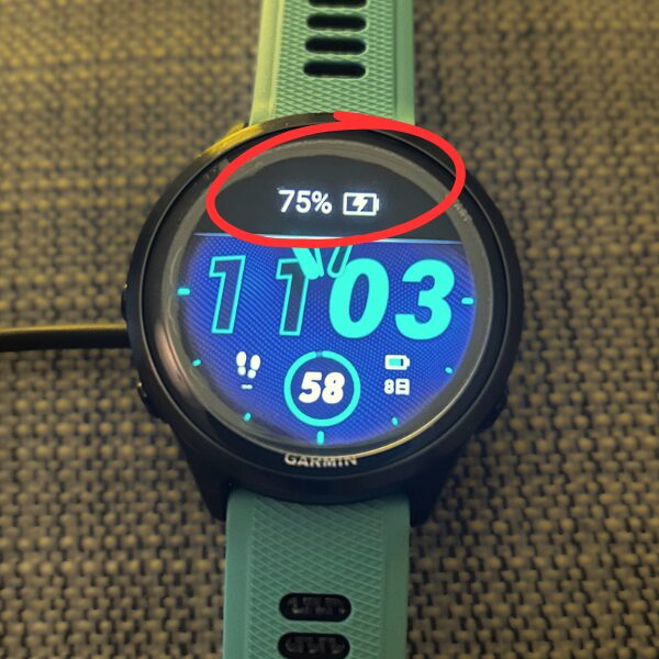 Garmin Forerunner 570の充電後バッテリー残量75%の画面