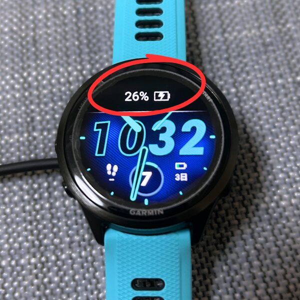 Garmin Forerunner 570の充電前バッテリー残量26%の画面